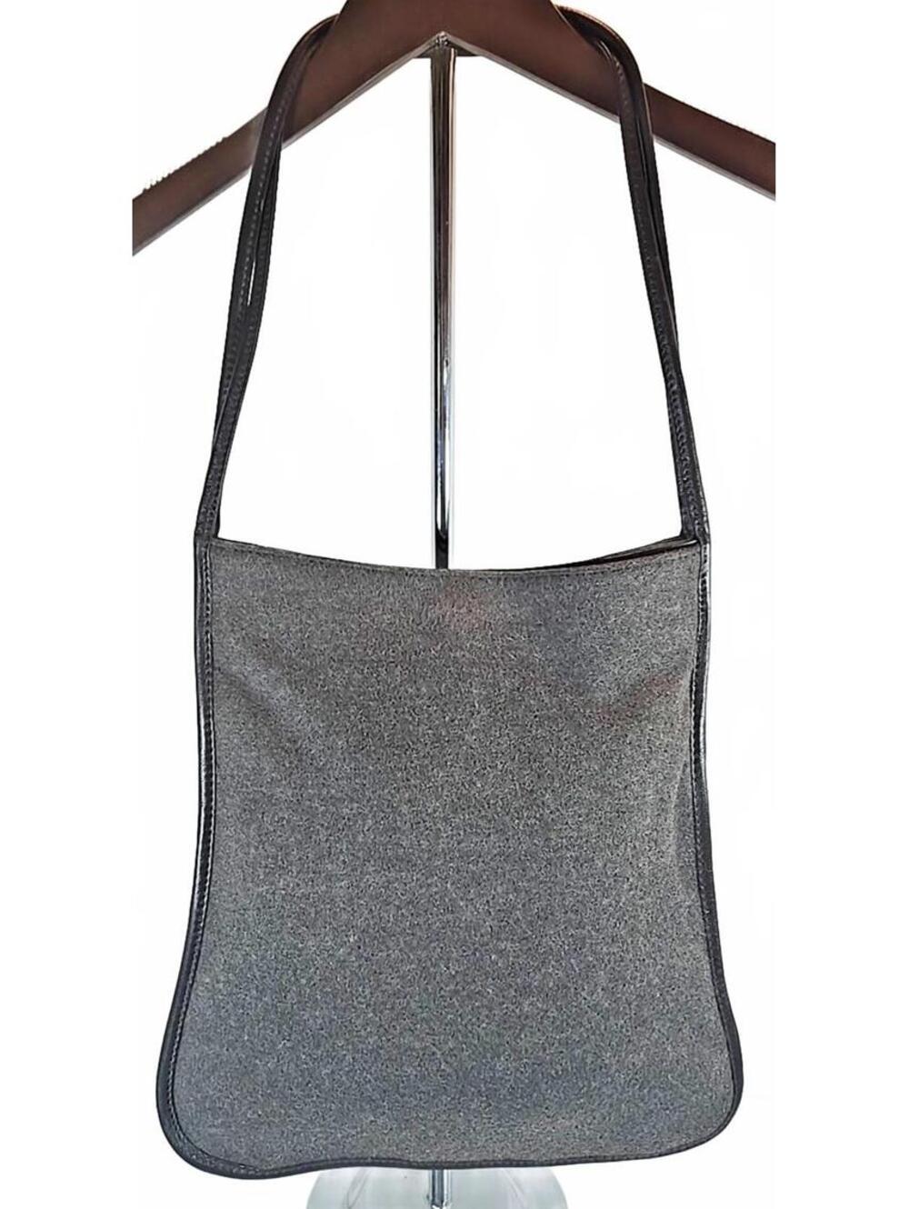 D DKNY Felt Shoulder Bag Double Strap Rectangular Leather Accents Korea